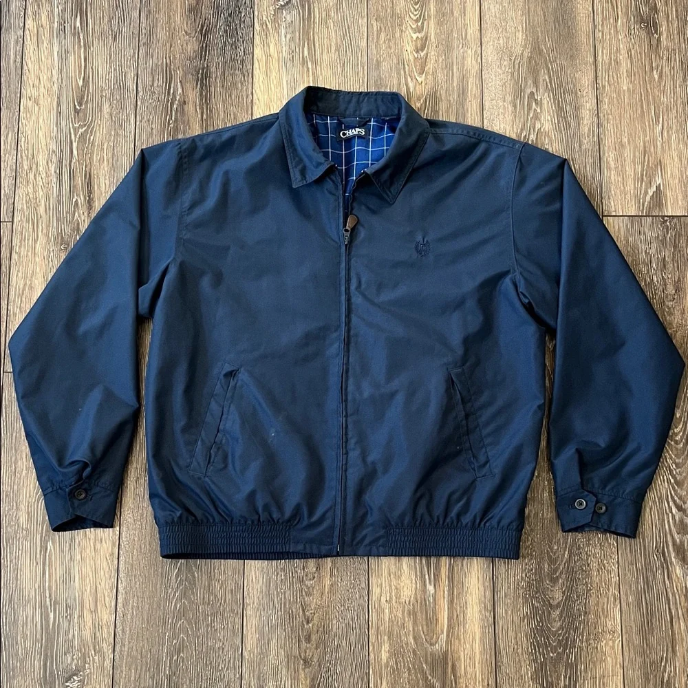 Chaps Flannel Lined Navy Blue Zip Up Jacket Mens Size Large